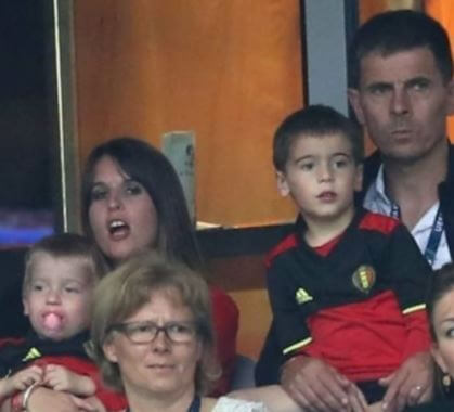 Yannis Hazard with his mother Notacha Van Honacker, grandfather Thierry, grandmother Carrine and brother Leo cheering his father Eden Hazard in the match.